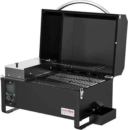 BBQ Wood Pellet Grill Smoker with Meat Probe, 2 Tiers Cooking Area, Portable Tabletop Grilling Stove for Outdoor Kitchen Cooking Smoke and Roast, RV Camping, Black GS314