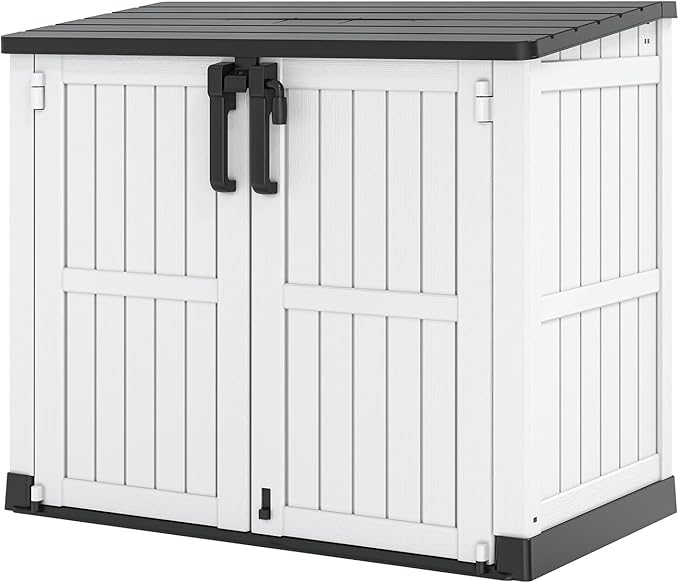 Outdoor Resin Storage Shed 36 Cu. Ft. Garden Horizontal Storage Extra Large Capacity Weather Resistant Storage Box, Lockable Resin Waterproof Shed, Light Grey