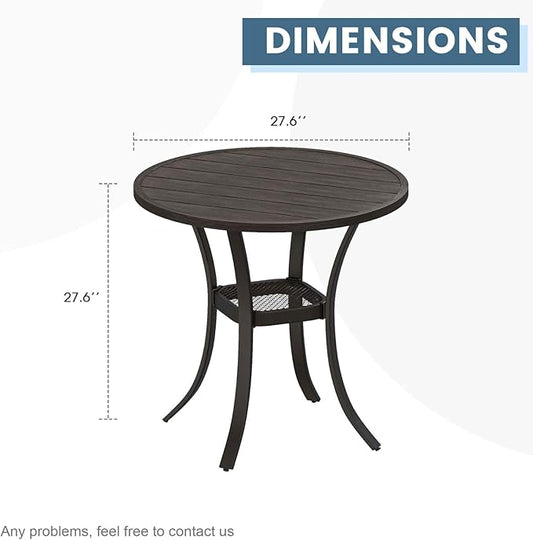 DIFY 27.6" Round Patio Dining Table, Outdoor Bistro Table with Rust Resistant Metal Frame, Ideal for Lawn, Backyard and Deck, Dark Grey