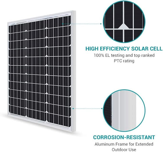 Renogy Solar Panel 50 Watt 12 Volt, High-Efficiency 50W Solar Panel Monocrystalline PV Module Power Charger for RV Marine Rooftop Farm Battery and Other Off-Grid Applications