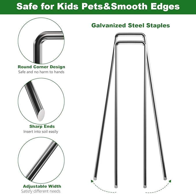 AMAGABELI GARDEN & HOME 10 Inch 200 Pack Galvanized Landscape Staples 11 Gauge Garden Staples Landscaping Staples Heavy Duty U-Shaped Tent Stakes Pins Garden Stakes for Weed Barrier Fabric Tubing Lawn