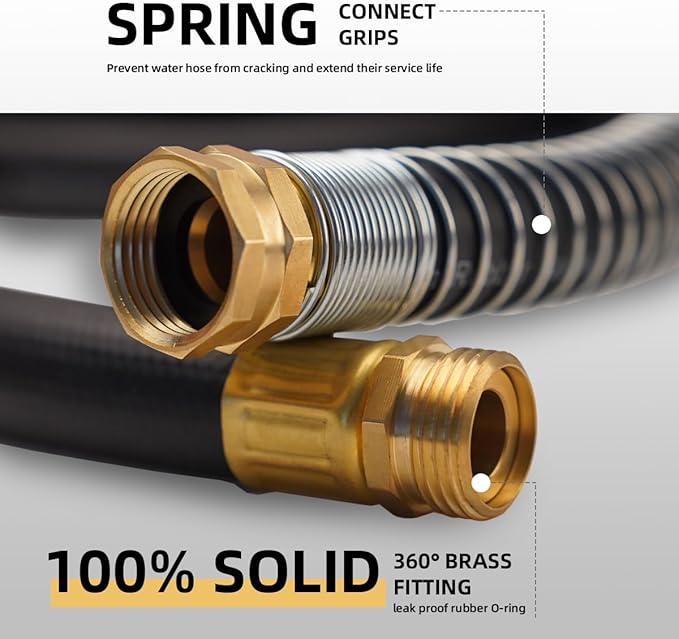 WiseFlow Garden Hose 150FT x 5/8", Heavy Duty Rubber Hose, Water Hose with Five Layered Braiding, Male Female Fittings, 1000PSI Burst, 300PSI Working (Black)