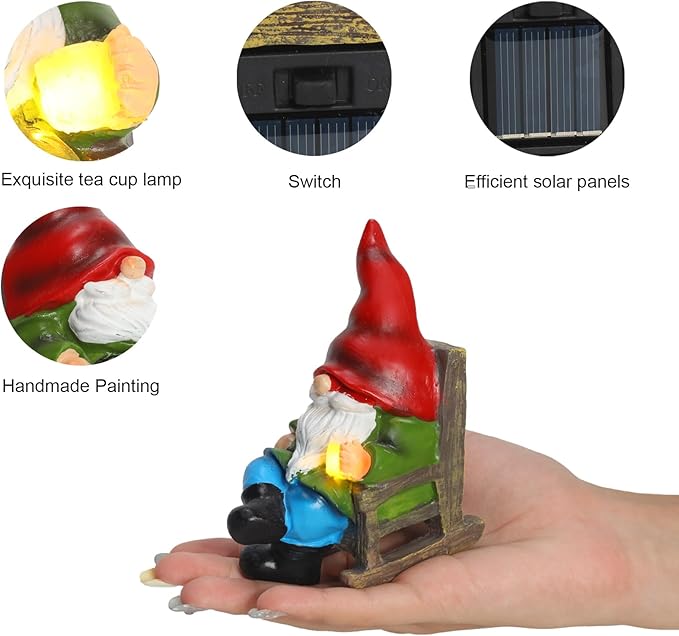 halp·ssfm Garden Gnome Statue Solar Light Miniature Outdoor Decor Gnome Figurine for Outdoor Indoor Home Lawn Yard Balcony Porch Patio for Women Mom Grandma 3.54"x2.36"x4.72"