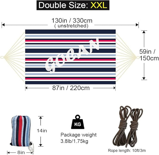 GOCAN Brazilian Double Hammock 2 Person Extra Large 220x160cm Total Length 330cm Load 500lb Canvas Cotton Hammock for Patio Porch Garden Backyard Lounging Outdoor and Indoor(Dark Blue)