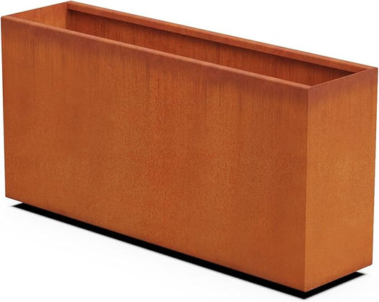 Plantercraft Large Rectangular Planters for Outdoor Plants - 48x24 Inch Extra Large Corten Steel Planter Box for Modern Patio, Deck & Garden | Heavy Duty Metal Planter Rectangle