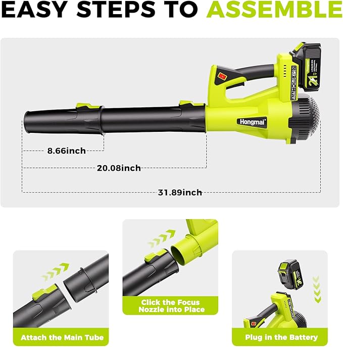 for Men Cordless Leaf Blower 21V: 500CFM 150MPH Electric Leaf Blower with 4.0Ah Battery & Fast Charger, 6-Speed, Lightweight 3.7lbs for Lawn, Patio, Yard, Garage Cleaning (Green)