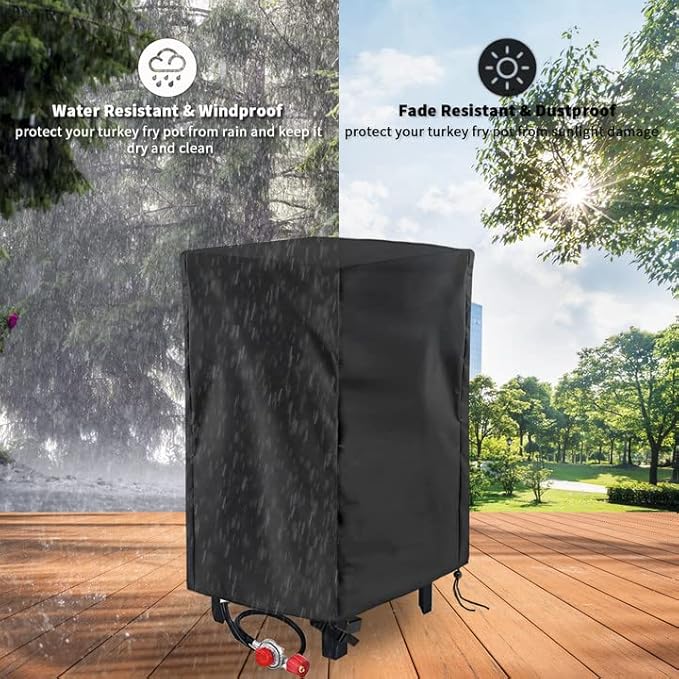 Turkey Fryer Cover for King Kooker, Waterproof Cover for Crawfish Boiler Outdoor Deep Fryer Seafood Boil Pot, Heavy Duty Cover for Seafood Boil Pot and Burner kit-Black