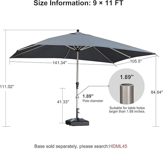 PURPLE LEAF 9' x 11' Rectangle Paito Outdoor Umbrella for Patio, Aluminum Table Umbrella for 3 Year Fade Resistant, Sturdy Pool Market Umbrella for Deck Garden, Patio or Lawn
