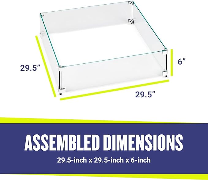 29.5" X 29.5" x 6” Square Glass Flame Guard