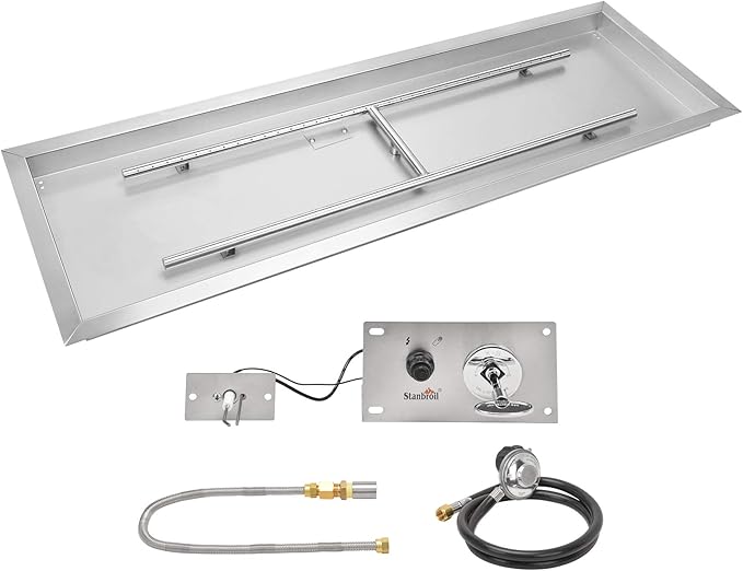 Stanbroil 36 x 12 Inch Rectangular Drop-in Gas Fire Pit Kits with All Accessories Required for DIY Fire Pit Project, Propane Gas Version, 150,000 BTU’s Max