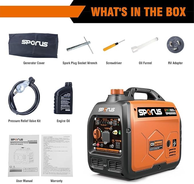SPERUS Dual Fuel 4000W Portable Gas Generator with Super-quiet & Parallel Capability, RV-Ready, EPA Compliant, Small for Backup Home Use & Camping