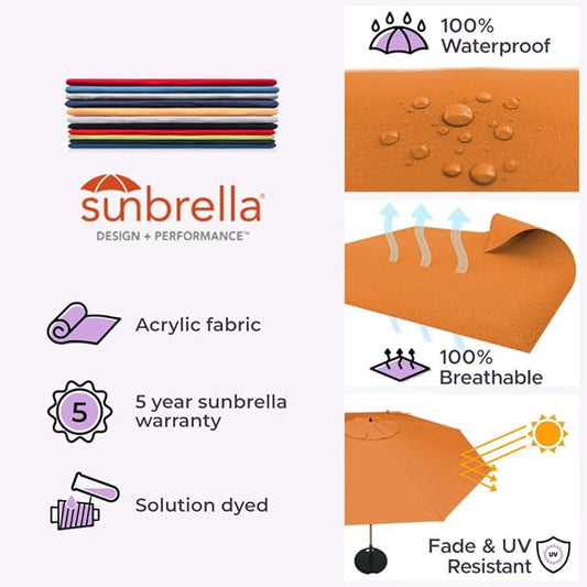 Midtown Umbrellas Push Pop Sunbrella Umbrella 10 Feet Large Outdoor Umbrella With Canvas Tuscan Fabric - Deck Patio Umbrella, Backyard Umbrella, Garden Umbrella & Pool Umbrella - Black Pole