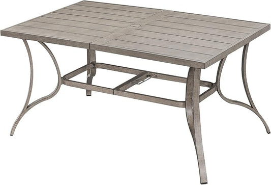 SEEHILL Patio Dining Table for 6, All Weather Outdoor Dining Table with Umbrella Hole, 59.8" x 35.8" Rectangle Patio Table, 6 Person Aluminum Outdoor Patio Table for Deck, Garden Poolside, Limed Oak