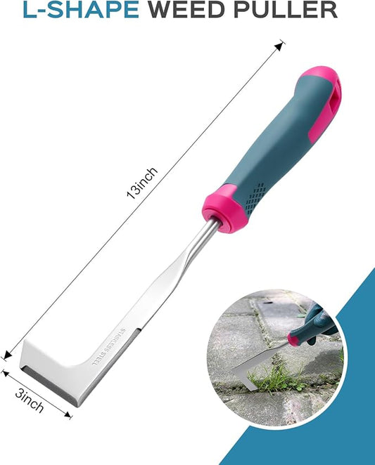 Stainless Steel Crack Weeder Tool for Crevice & Paver Weeding – L-Shaped Hand Weed Puller, Garden Edger & Weed Scraper for Patio, Sidewalk, Flagstone, and Driveway Cracks