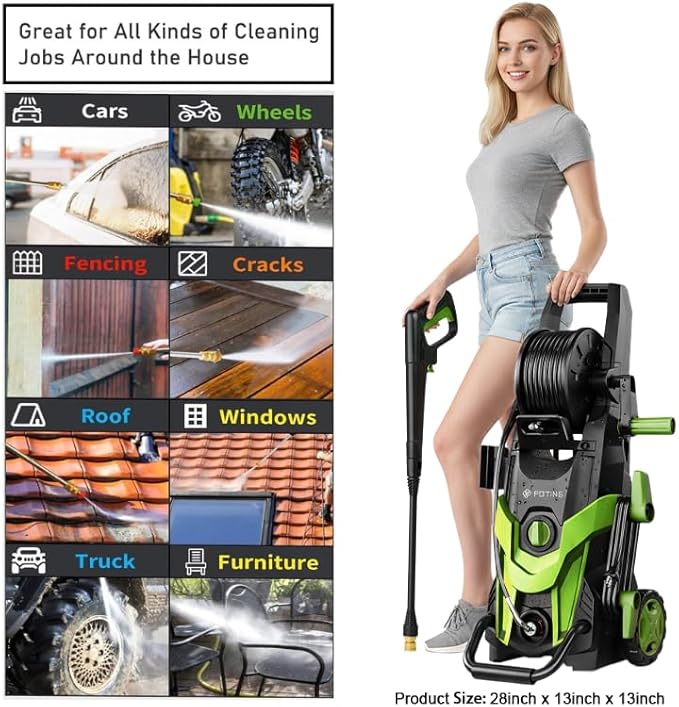 2026NEW Pressure Power Washer with 4 Quick Connect Nozzles, Inlet Hose & Filter, Foam Cannon for Cars/Fences/Driveways/Patios/Home Cleaning,28" X 13" X 13"