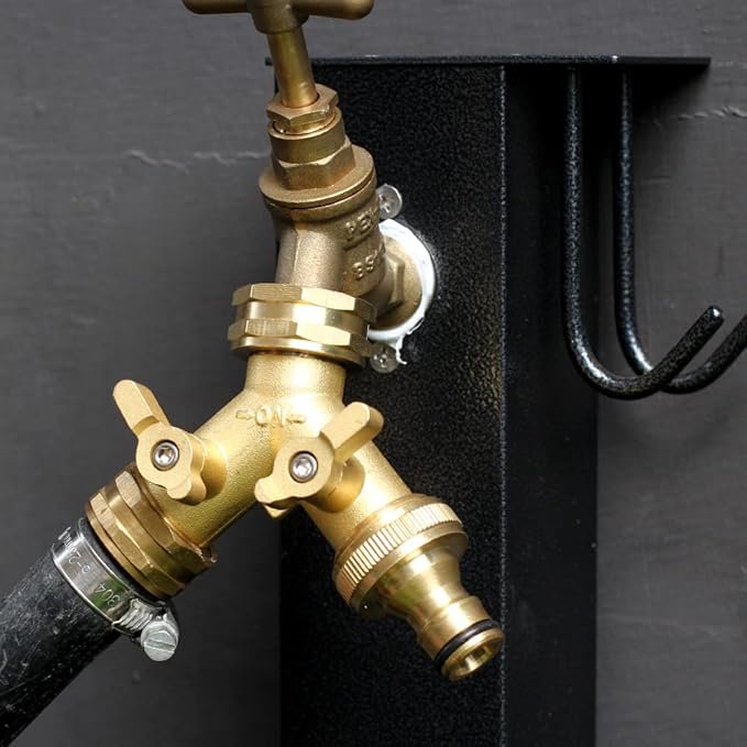 Garden Hose Splitter,2 Way Connector Heavy Duty Brass, Garden Faucet,Splitter for Outdoor Faucet, Hose y Splitter, Hose Bib Splitter, Adapter with Comfortable Grip Shut Off Valves 4 Pcs