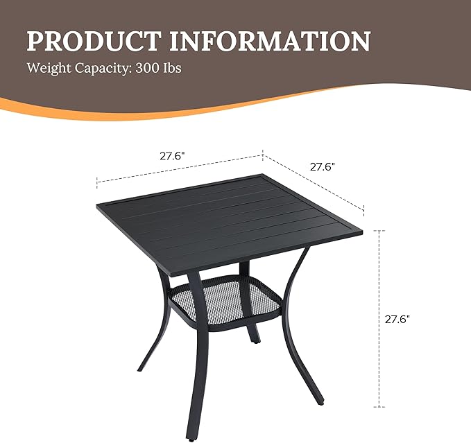 VICLLAX Small Square Outdoor Patio Table, All Weather Metal Outdoor Dining Table for Lawn Garden, 27.5"x 27.5" Patio Table for Outside, Black