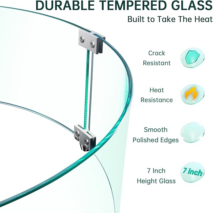 Fire Pit Wind Guard - 23" x 23" x 7" Round Glass Wind Guard for Outdoor Gas Fire Pit Table, Clear Tempered Glass with Hard Aluminum Brackets, Easy Assembly