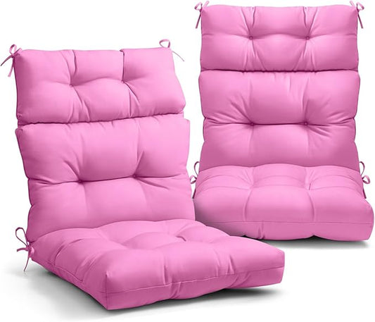 EAGLE PEAK Tufted Outdoor/Indoor High Back Patio Chair Cushions, Set of 2, 46'' x 22'', Pink