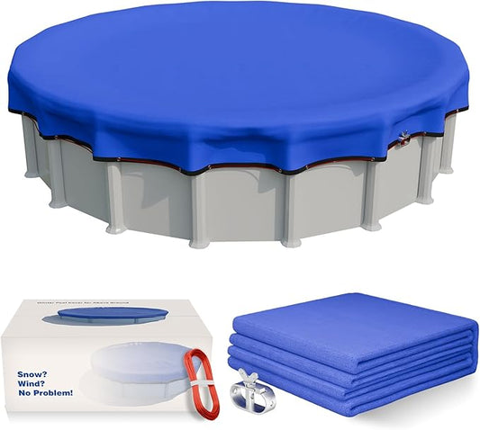 [Upgrade] 18ft/21ft/24ft Pool Cover for Above Ground Pools, 18 Feet Winter Round Swimming Pool Cover with 4 Foot Overlap Extra Thick 500D Cable & Heavy-Duty Winch 18 Foot Round Pool Covers