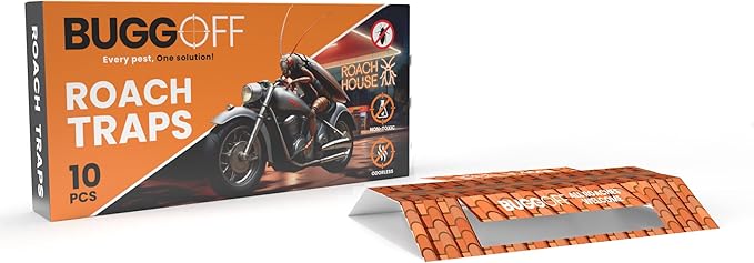 BUGGOFF - Roach House Trap 10 Pack, Baited Glue Traps, Cockroach Killer Indoor & Outdoor, Great for Home, Office, Warehouse & More! Sticky Pest Control Trap (10)