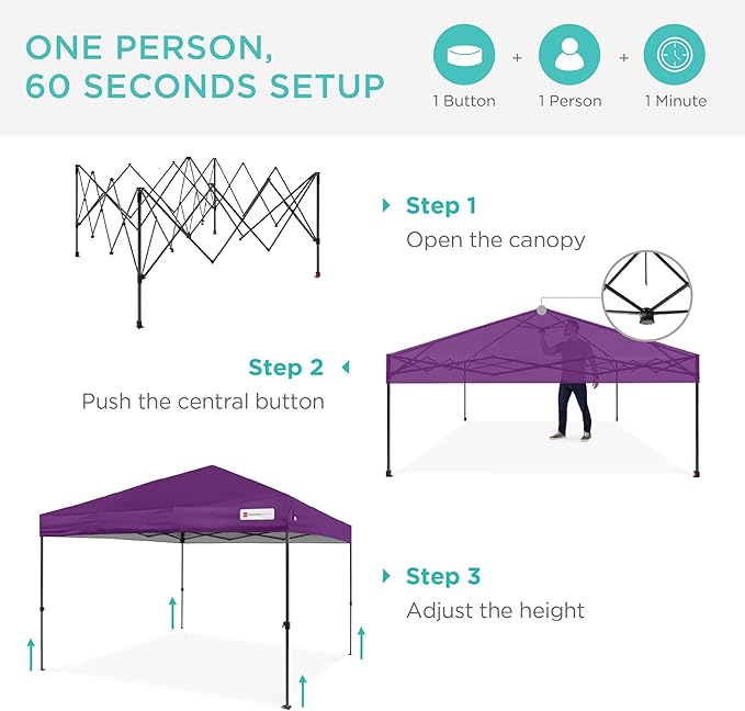 Best Choice Products 8x8ft 1-Person Setup Pop Up Canopy Tent Instant Portable Shelter w/ 1-Button Push, Case, 4 Weight Bags - Amethyst Purple