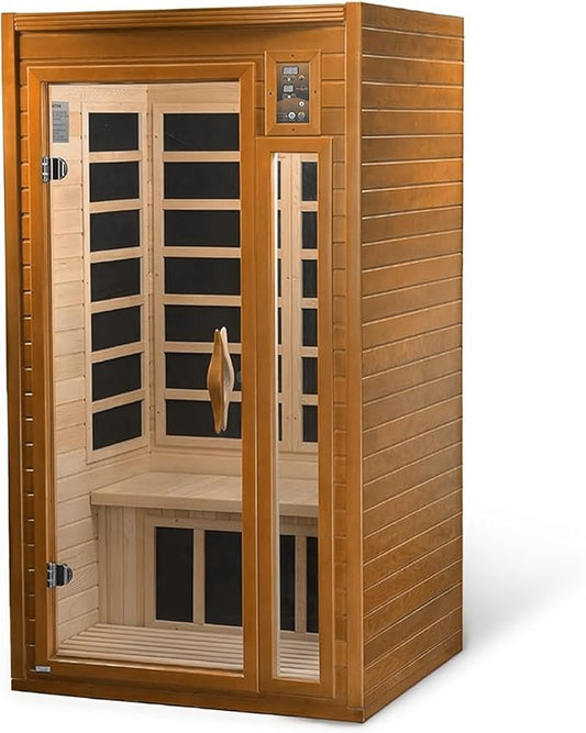 Low EMF Infrared Sauna for 1-2 People | Home Sauna with Red Light Therapy & Bluetooth | Canadian Hemlock Wood Indoor Dry Heat Saunas (Hemlock Wood, 35.24 * 27.56 * 61.6in)