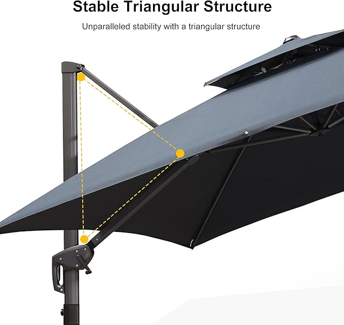 PURPLE LEAF 10ft Umbrella Outdoor Patio Square Umbrella Large Cantilever Umbrellas Windproof Heavy Duty Hanging Offset Umbrellas for Garden Deck Pool Patio, Graphite Grey