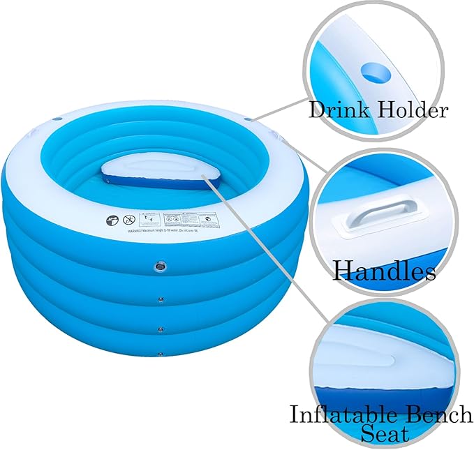 Inflatable Pool with Seating,Four-Tier 72” x 27”Inflatable Swimming Pool with Drink Holder Handles, Summer Family Water Park,Backyard Family Pool, Garden (Blue)