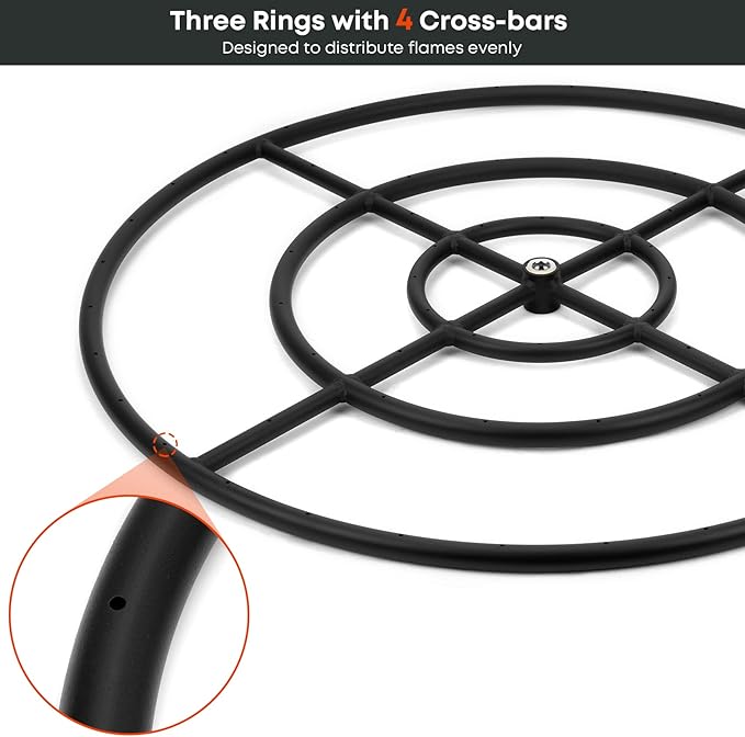 Stanbroil LP Propane Gas Fire Pit Burner Ring Installation Kit, Black Steel, 30-inch