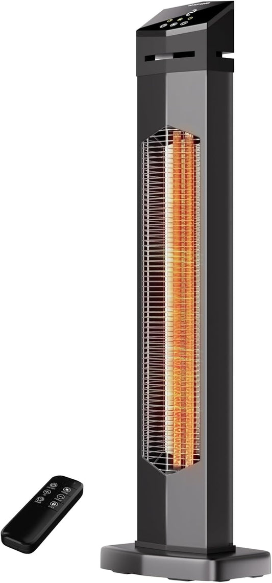 AKIRES 37IN Outdoor Electric Patio Heater,Portable Infrared Heaters With Remote,IP54 Waterproof Tower Space Heater,12H Timer,Large Room Heater for Garage Backyard Porch Balcony Shop Patio,Black