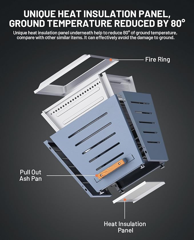 20 Inch Smokeless Fire Pit Stainless Steel Wood Burning Fireplace Portable Outdoor Fire Pit Patio Smokeless Firepit with Pull-Out Ash Tray and Handles, Haze Blue