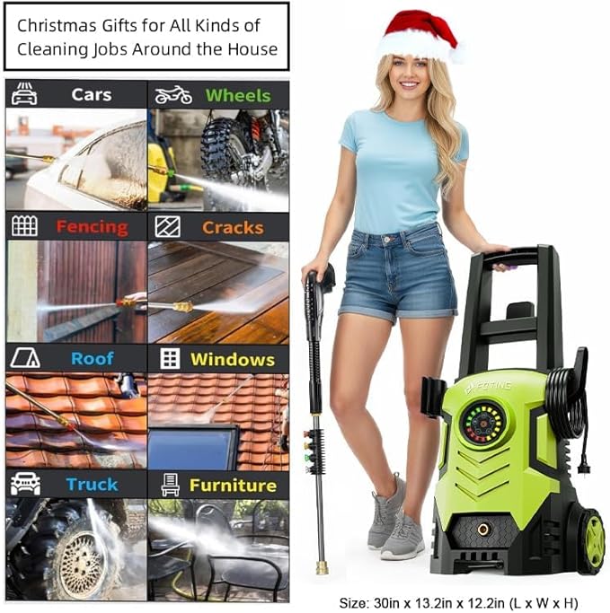 2026NEW Pressure Power Washer with 4 Quick Connect Nozzles, Inlet Hose & Filter, Foam Cannon for Cars/Fences/Driveways/Patios/Home Cleaning,30" X 13.2" X 12.2"