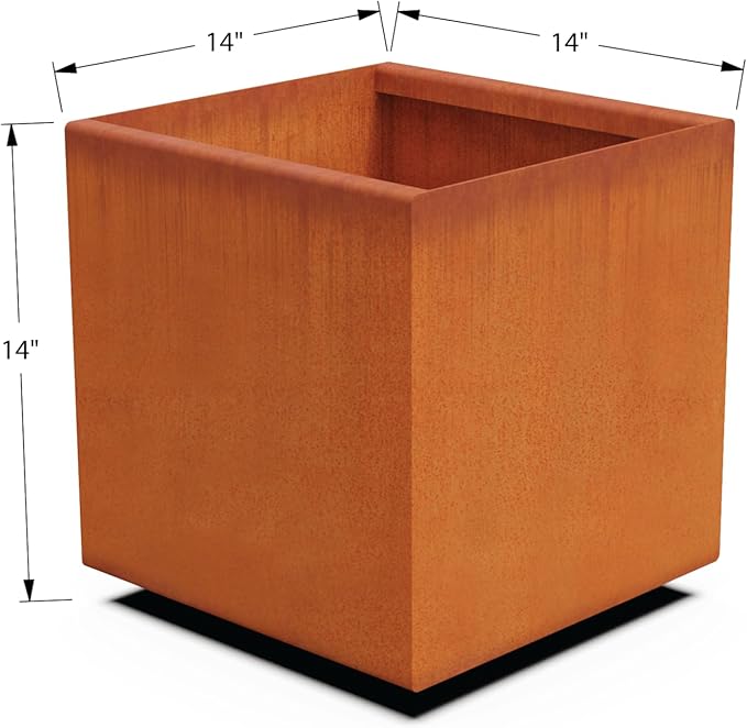 PLANTERCRAFT Corten Steel Planter Square Cube Metal Garden Box Heavy Duty | Made in USA | Fully Assembled | Commercial Residental Outdoor