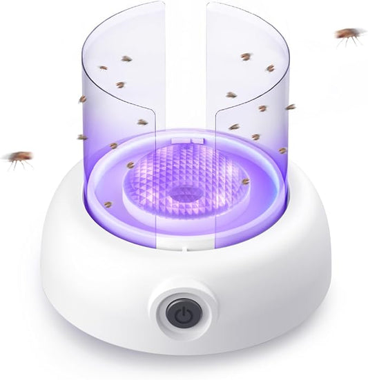 Fruit Fly Traps for Indoors Gnat Trap Lamp, Double Side Sticky Paper 360° Attraction for Fruit Fly, Gnats 9 Refills + 1 Starter Kit (Dutch White)