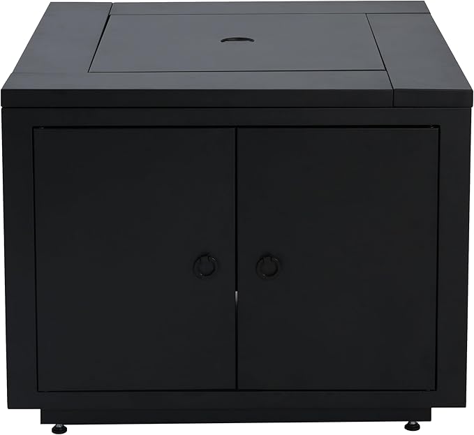 Propane Fire Pit Table, 30" Iron Firepits for Outside, Square Gas Fire Pit for Outside Patio, Propane Fire Table for Deck, Pool, 40,000BTU, Tank Inside, Tank Not Included, Black
