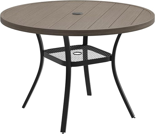 DIFY Outdoor Dining Table for 4, Round Patio Table with Umbrella Hole for Garden, Backyard and Porch (Grey)