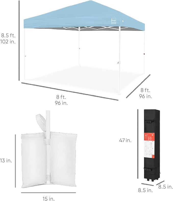 Best Choice Products 8x8ft 1-Person Setup Pop Up Canopy Tent Instant Portable Shelter w/ 1-Button Push, Case, 4 Weight Bags - French Blue/White