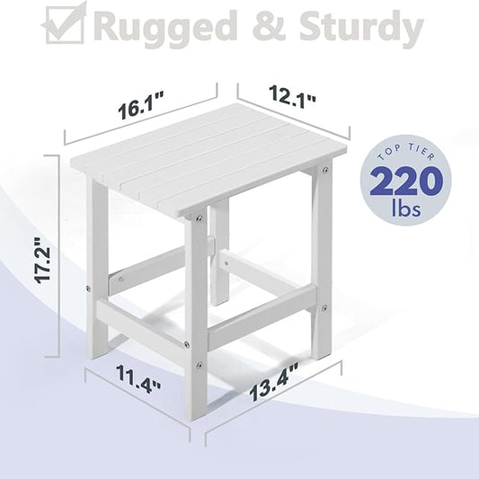 PASAMIC Adirondack Square Outdoor Side Table, HDPE Small Outdoor Table, Patio End Table for Patio, Pool, Backyard, Weather-Resistant (White)