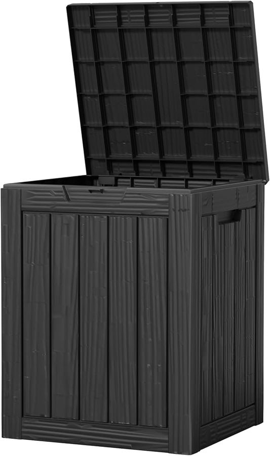 Mersco 28 Gallon Double-Wall Resin Deck Box - Lockable Waterproof Outdoor Storage Box, 151lbs Capacity & Doubles as Seating for Patio Furniture - Garden Tools, Pool Accessories （Black）