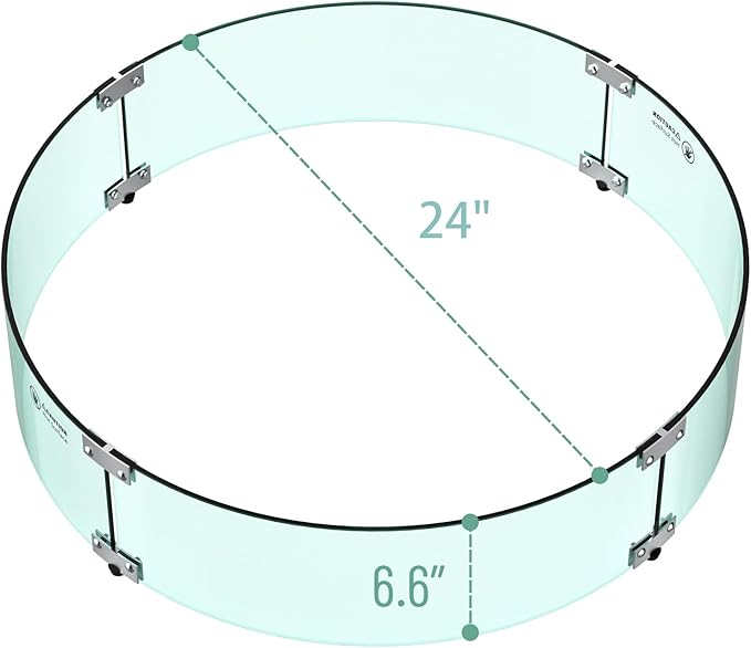 Skyflame 24" Round Fire Pit Glass Wind Guard, Thick & Clear Tempered Glass Flame Shield with Bracket & Feet, Fit for Outdoor Propane/Natural Gas Fire Pit/Table