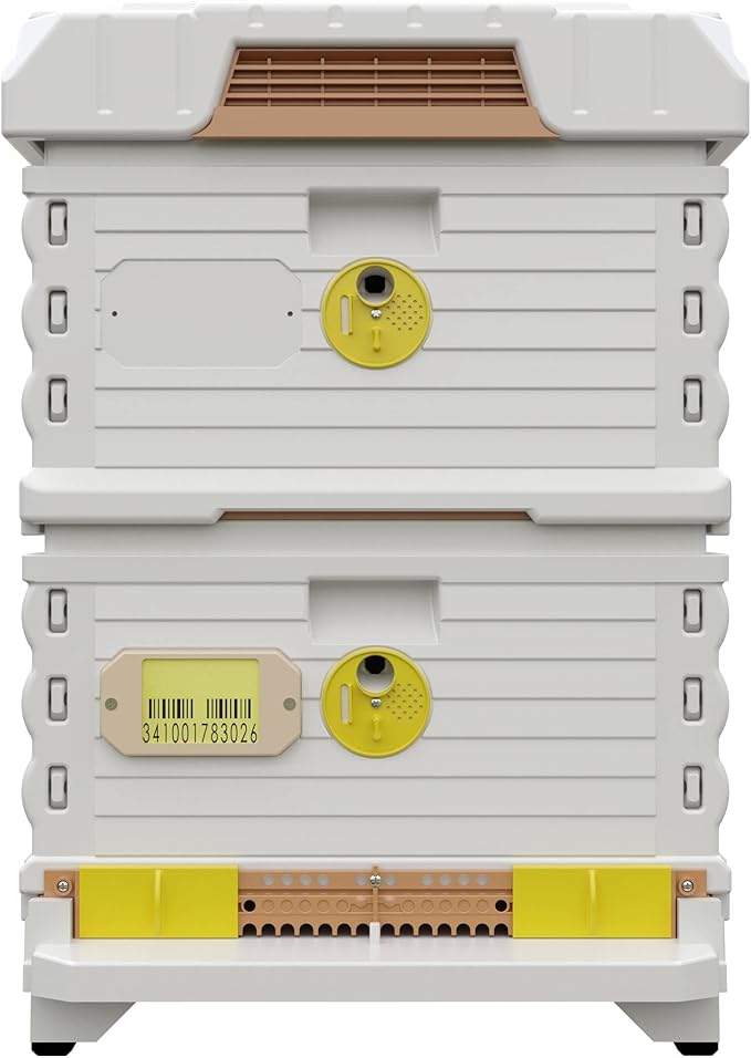 Apimaye Ergo Insulated 10 Frame Bee Hive Set [NO Frames Included] (Double Deep, White Body Yellow Entrance)