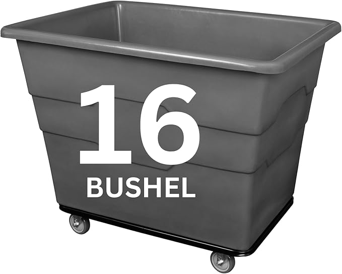 Commercial 16 Bushel Utility Cart with Steel Base, Poly Box Basket Truck, Laundry Cart, and Rolling Trash Bin, 47-Inch x 34.75-Inch x 35.5-Inch, 1000 Pound Weight Capacity, Gray