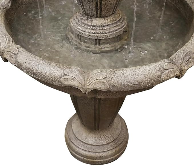 ourrco 48” H Outdoor Floor Water Fountain, 3-Tiers Concrete Water Fountain with Submersible Electric Pump - Garden Cascading Waterfall for Yard Patio Lawn Home Decor