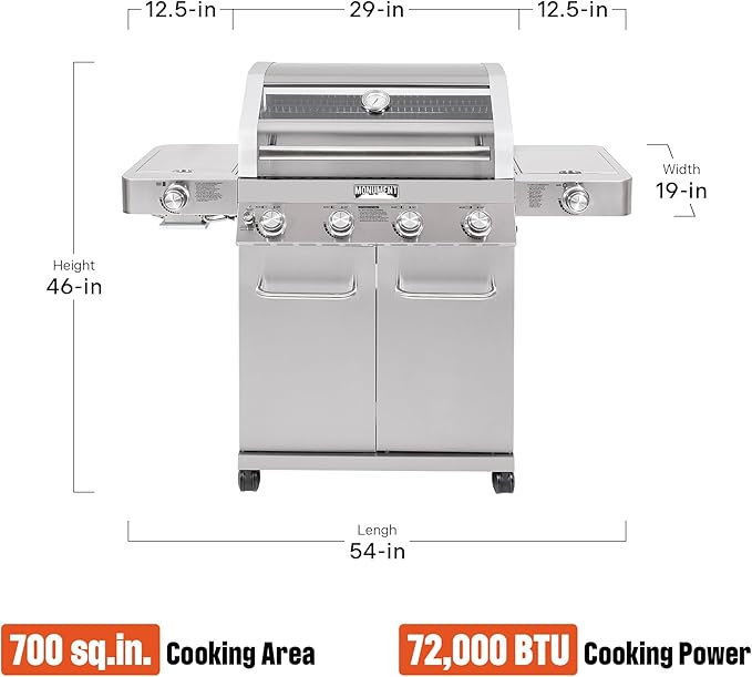 Monument Grills Larger 4-Burner Propane Gas Grills Stainless Steel Cabinet Style with Infrared Side Sear & Side Burners with Cooking Plate(2 Items), Outdoor Use