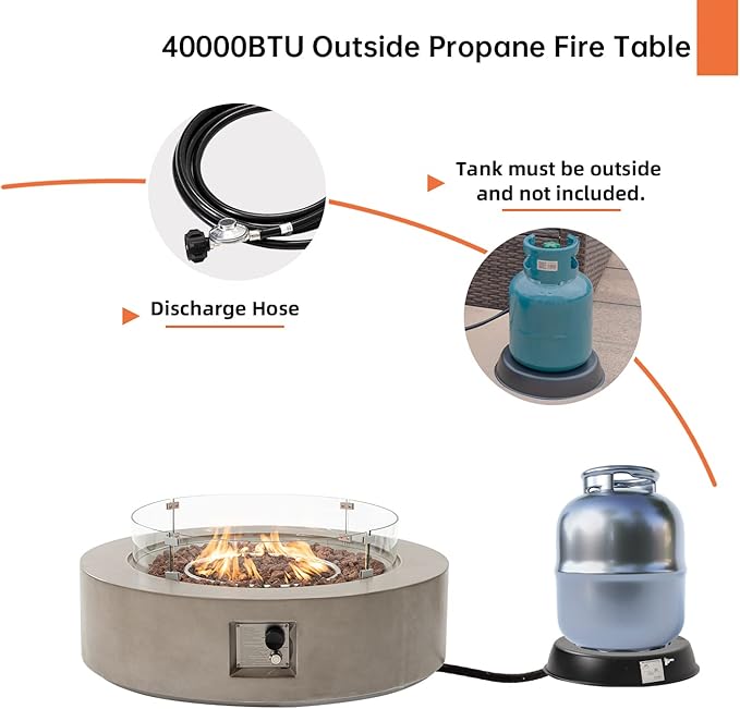 HOMPUS Outdoor Round Propane Fire Pit Table, 41''Fire Table w Wind Guard, 50000 BTU Fire Pit w Free Waterproof Cover & Fire Stone for Patio, Garden, Grey