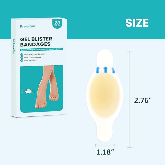 Blister Bandages Blister Pads - 28 ct Blister Cushions - Water Resistant Hydrocolloid Bandage for Foot, Toe, Heel - Gel Blister Bandages for Prevention & Recovery, Toe Pack