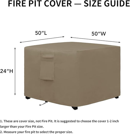 Easy-Going Outdoor Fire Pit Cover Square 50" Lx50 Wx24 H, Durable Outdoor Gas Firepit Cover, Waterproof and Weatherproof Cover for Fire Pit, Camel