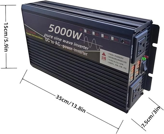 5000W Power Inverter 12V DC to 110V AC Converter with LED Display Dual AC Outlets Dual Fans Radiating for RV, Camp, Boat and Home Emergency Portable Pure Sine Wave Inverter (LED Screen, 5000W 12V)