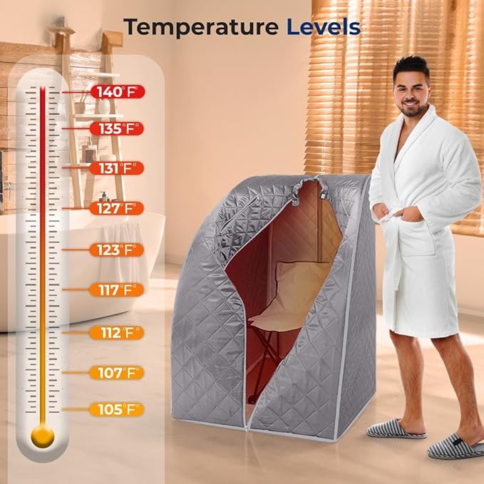 SereneLife Portable Sauna Box for Home, Infrared Sauna Tent with Heated Foot Pad and Folding Chair, Remote Control In-Home Spa, 38" x 32”